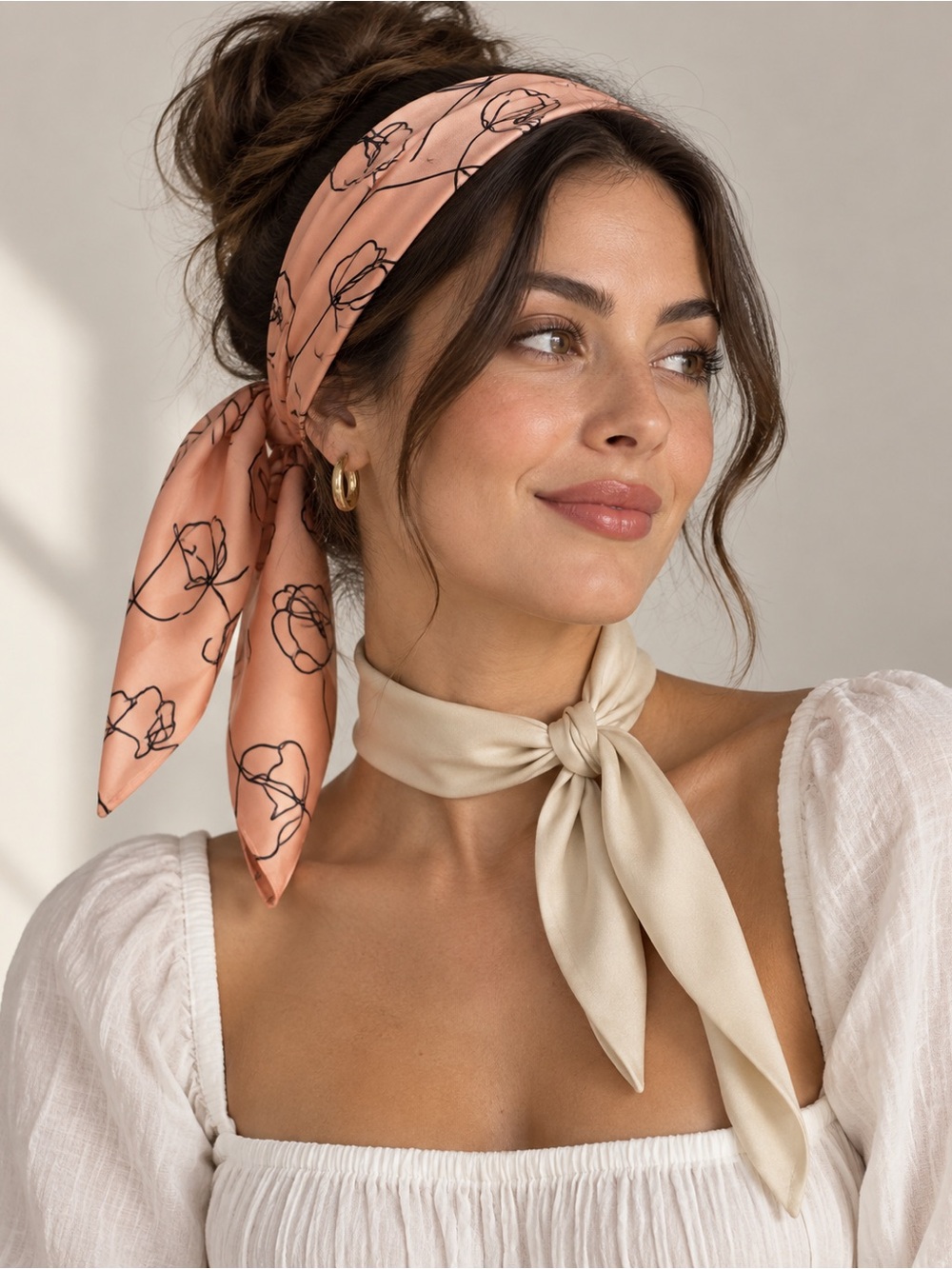 NWT Lark & Ives 2-Piece Hair Scarf Set Floral Champagne